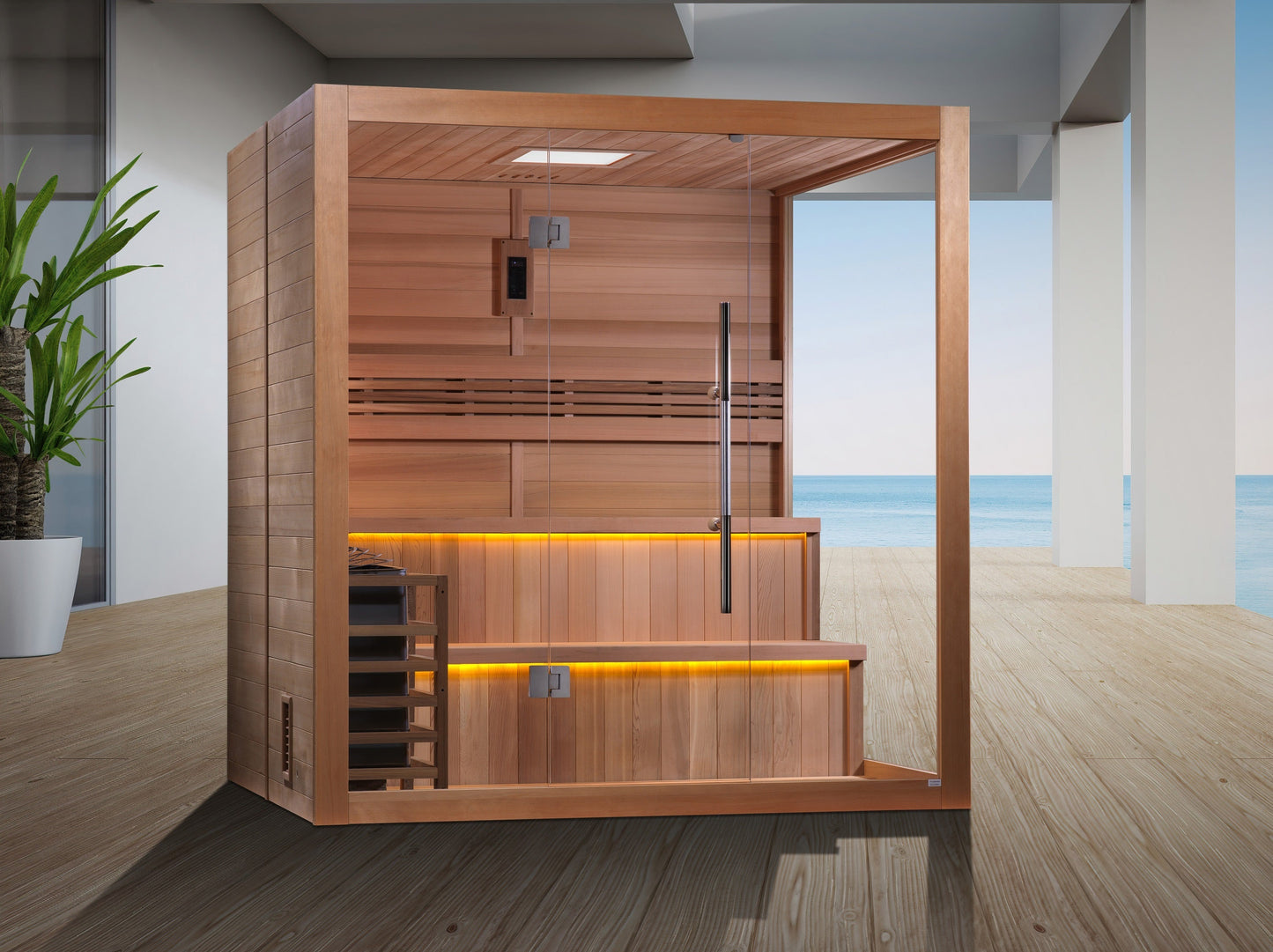 SAUNA EVOLUTION® 4-6 Person Hybrid Sauna Modern Relax 6 Door on Right Side